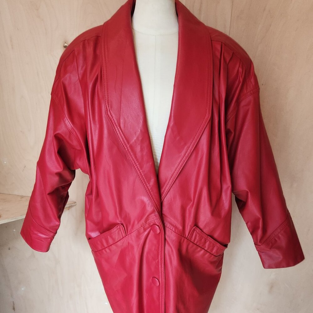 Red Leather 80s Car Coat